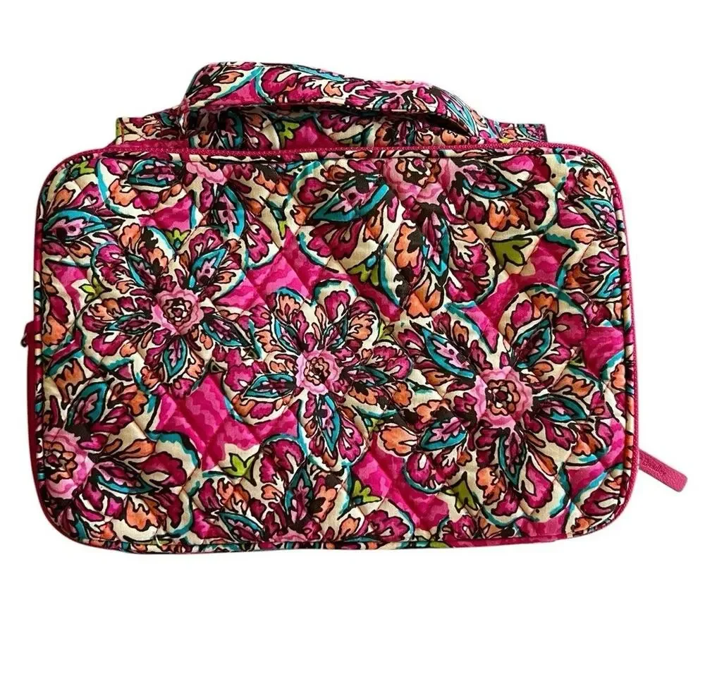 Vera Bradley Large Blush & Brush Makeup Case Pink Sunburst Floral Quilted Cotton